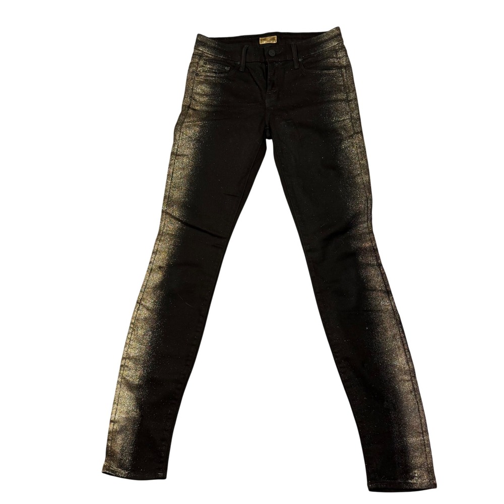 MOTHER The Looker Glitters GL Black Metallic Foil Skinny Jeans Women's 25